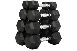 Warrior Rubber Hex Dumbbell Set 5-50lb w/ Rack (🧨JULY 4th SALE)